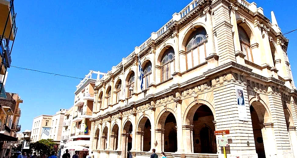 A grand Venetian building now housing the Heraklion Town Hall, with beautiful architecture and history