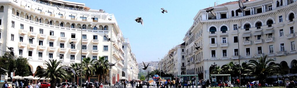 Aristotelous Square is the heart of Thessaloniki, a bustling hub with elegant buildings and sea views