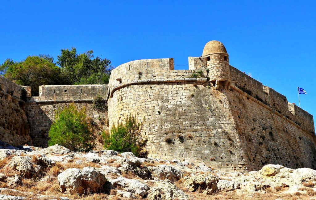 Fortezza Castle in Rethymno is a historic Venetian fortress overlooking the sea, offering panoramic views of the city