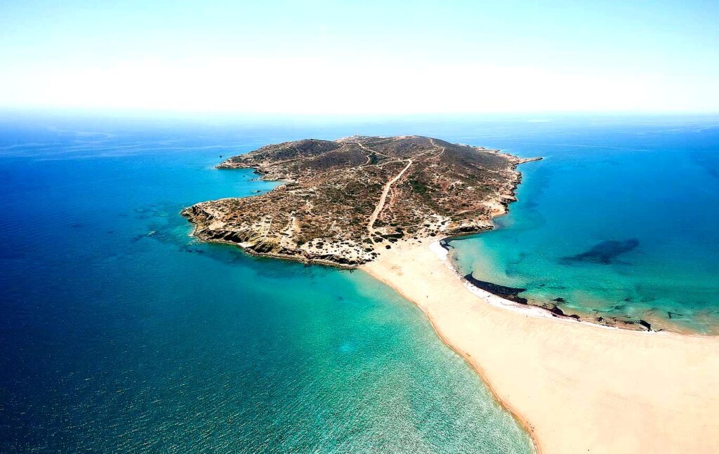 Prasonisi Beach is a unique site at the southern tip of Rhodes, where the Aegean and Mediterranean Seas meet