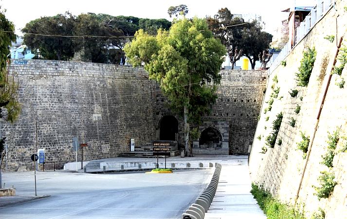 The Venetian Walls surrounding the old city of Heraklion are imposing structures built to protect against invaders