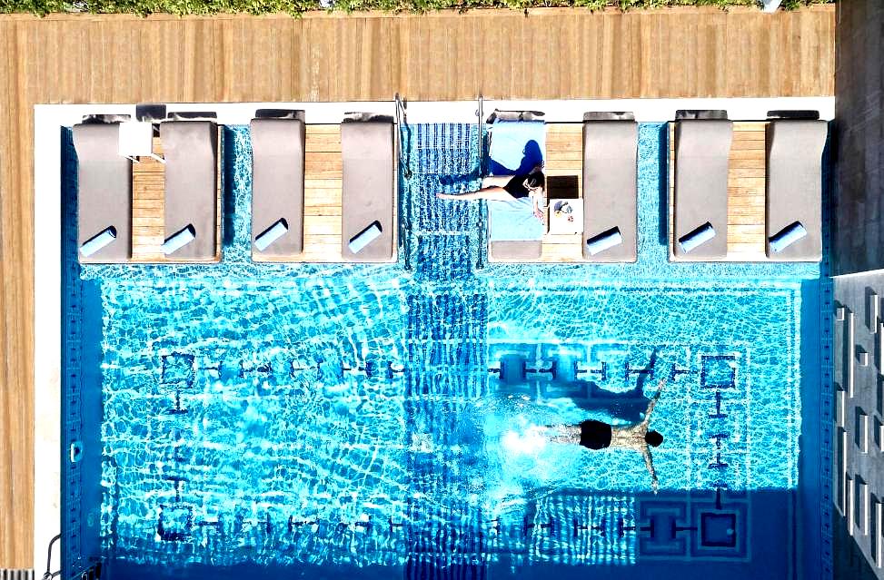 aerial view of hotel swimming pool