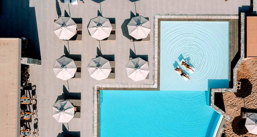 aerial view of pool area