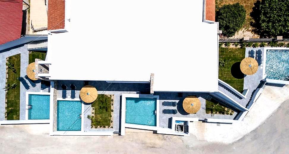 aerial view of villas with private pools