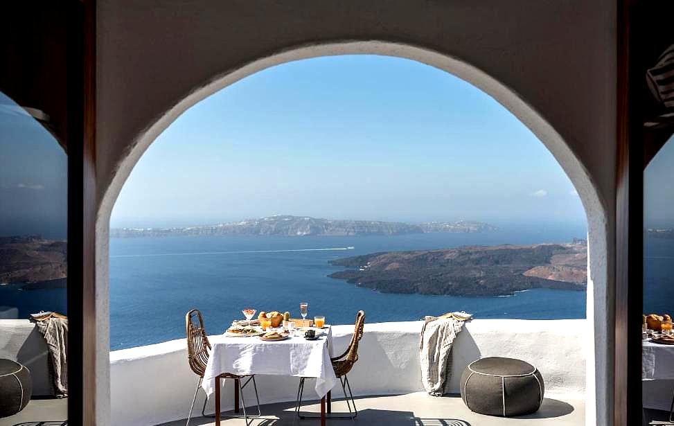 breakfast on terrace with panoramic sea view