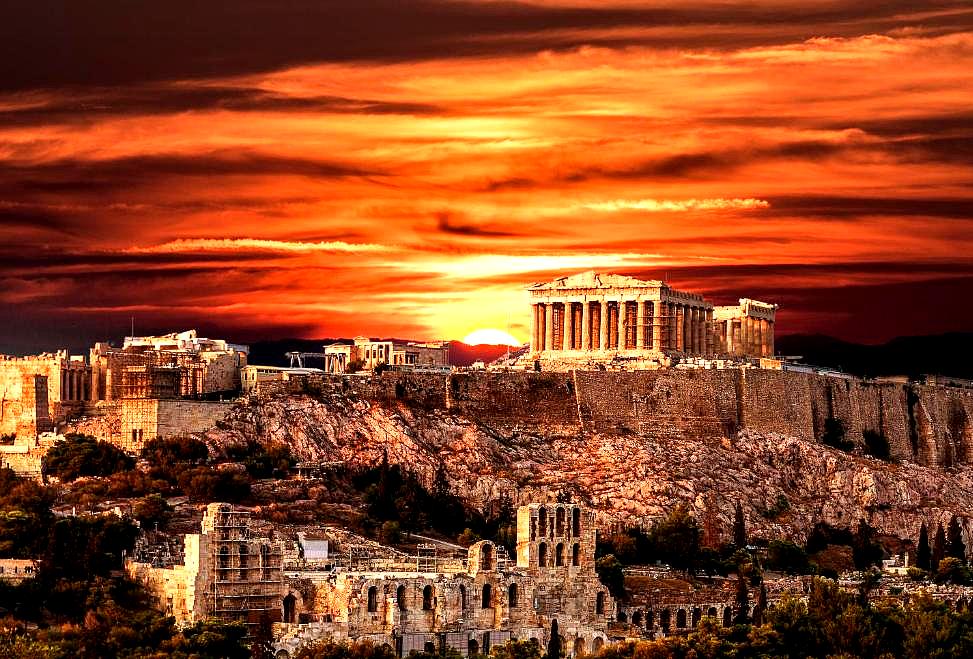 breathtaking view of ancient ruins at sunset