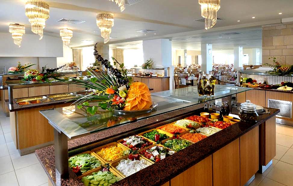 buffet restaurant with diverse salad selection