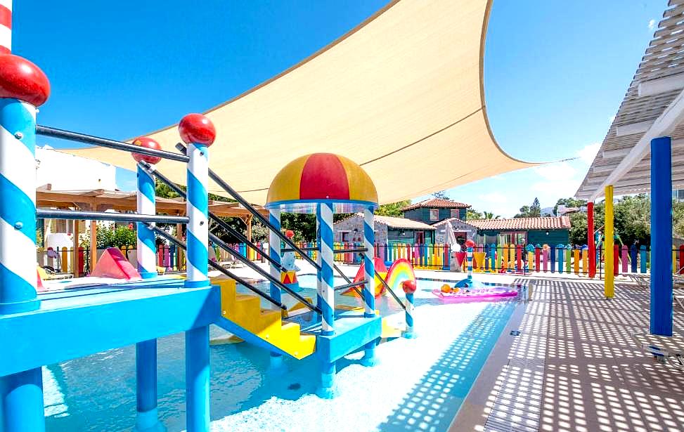 colorful kids pool with water play area