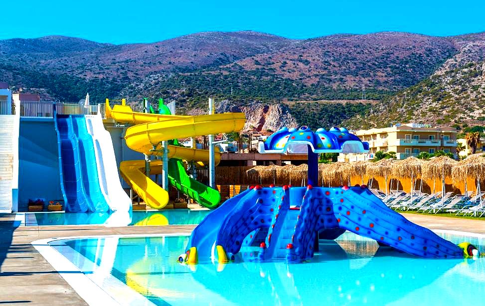 colorful water slide and kids pool area