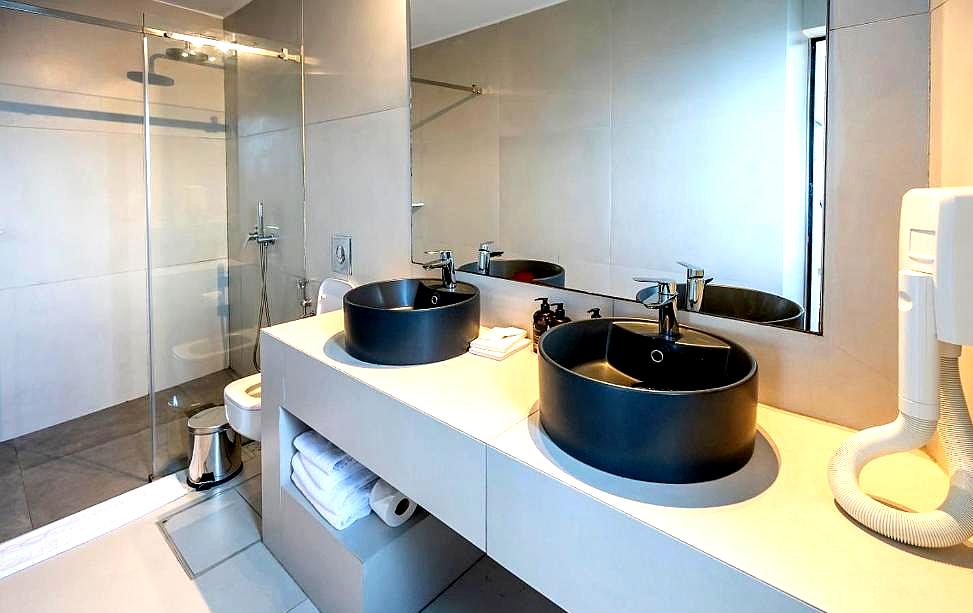 contemporary bathroom with black fixtures