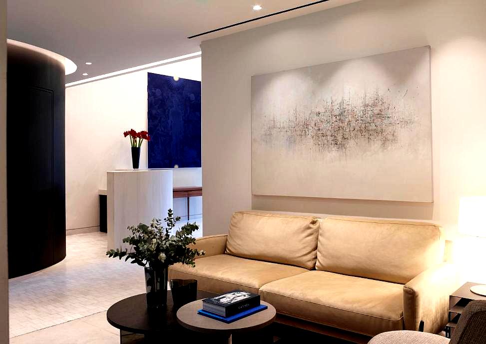 contemporary lobby with neutral tones and modern decor