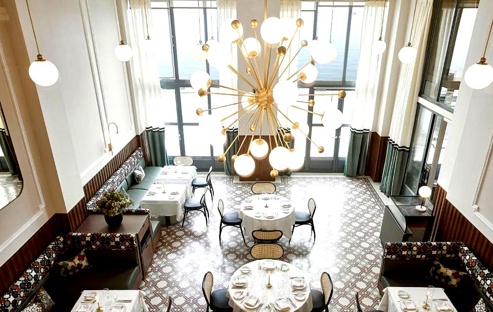 elegant dining area with modern lighting