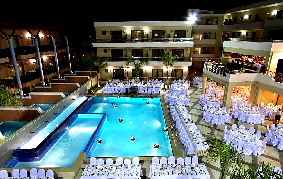 elegant outdoor pool area setup for event