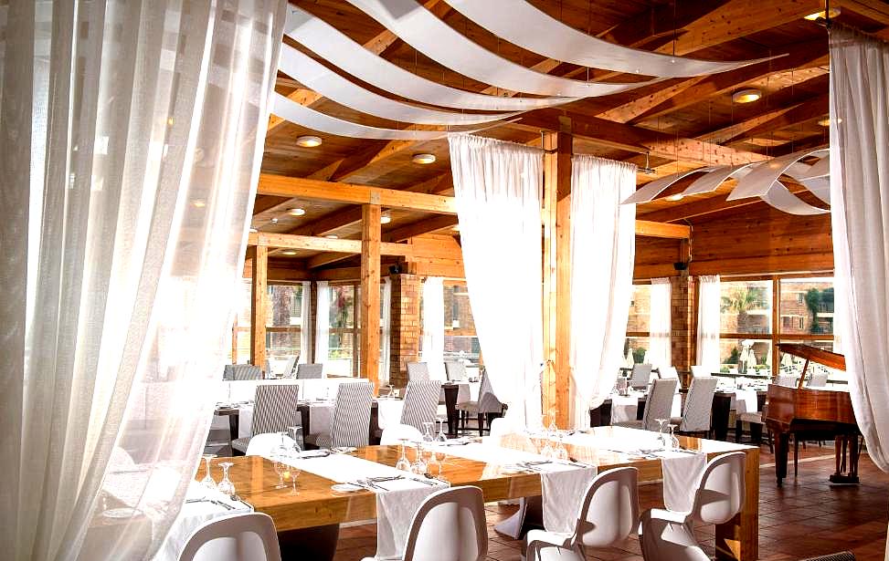 elegant restaurant with wooden decor