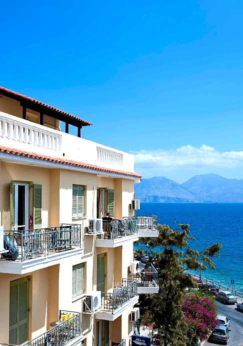 hotel exterior with balconies and panoramic sea view