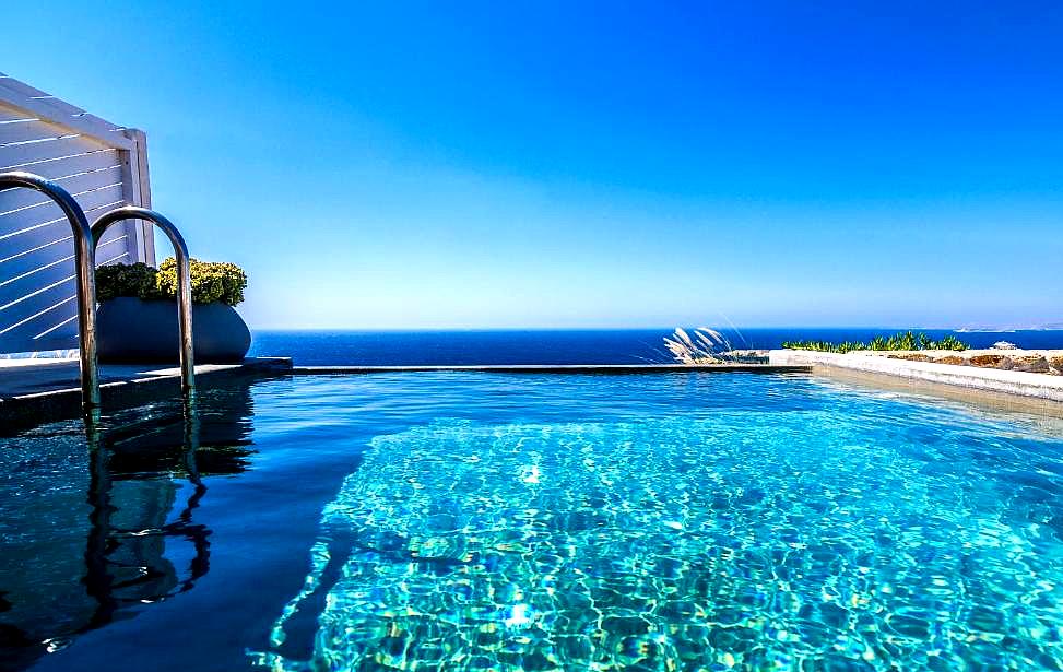 infinity pool with panoramic sea view