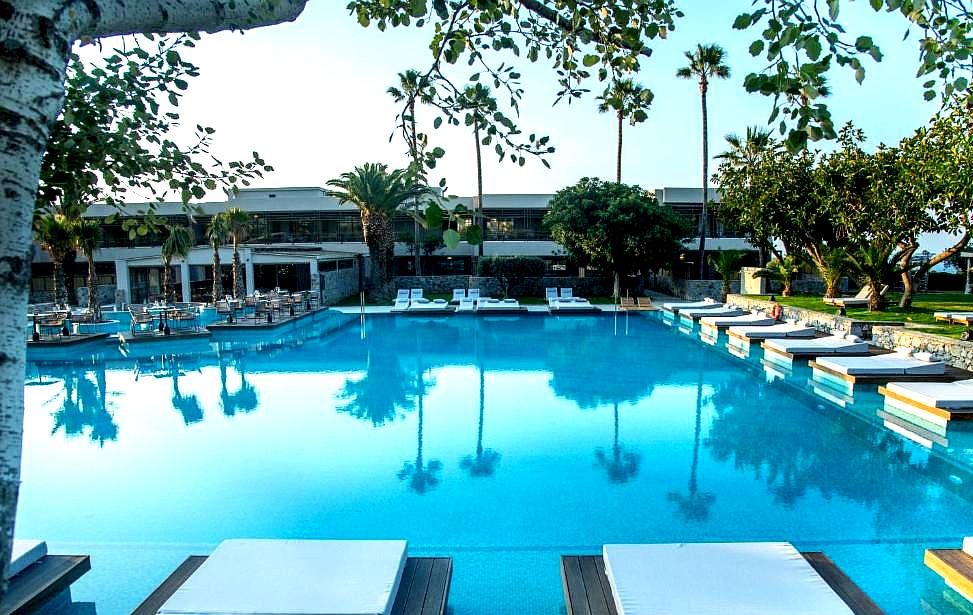 large outdoor pool with palm trees