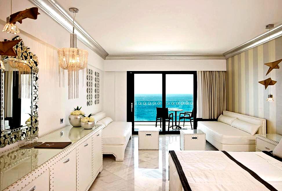 luxurious bedroom with sea view and elegant decor