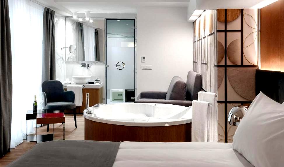 luxurious suite with in room jacuzzi and modern design