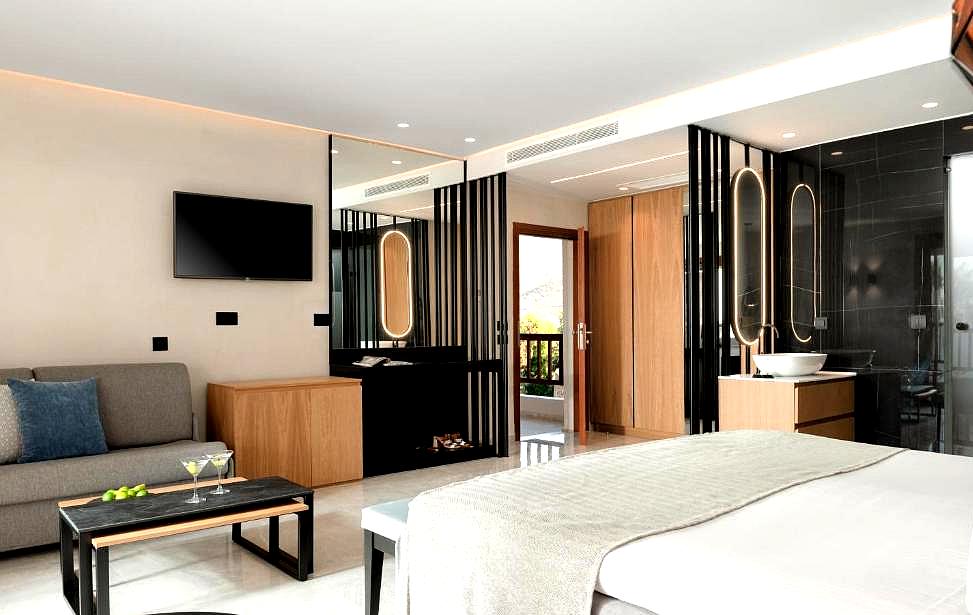 luxury suite with modern amenities and balcony