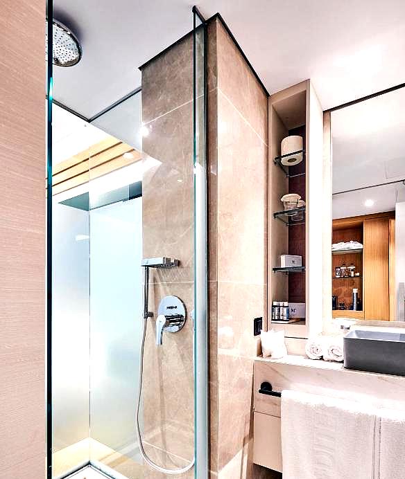 modern bathroom with glass shower and sleek design