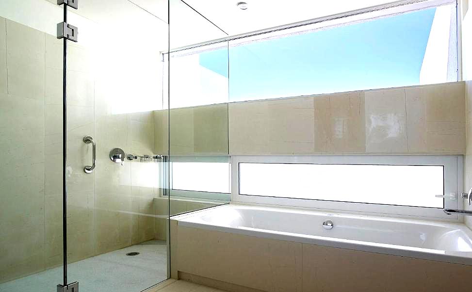 modern bathroom with sea view