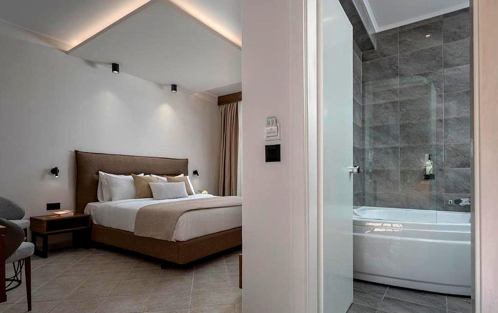 modern bedroom with bathtub