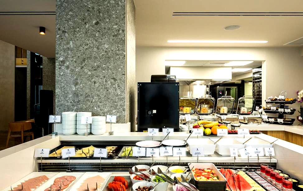 modern breakfast buffet with variety of options and sleek design