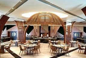 modern buffet restaurant with unique wooden design