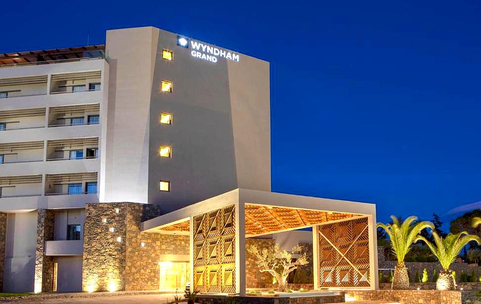 modern hotel entrance with stylish architecture and warm lighting