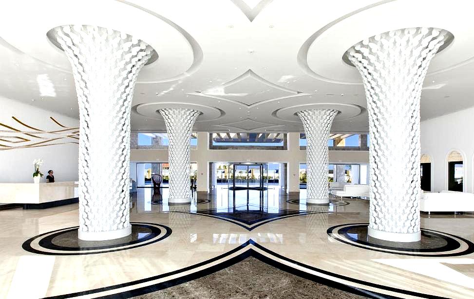 modern lobby with decorative pillars