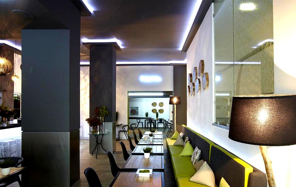 modern lounge area with dining tables