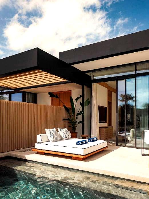 modern poolside suite with private lounge area