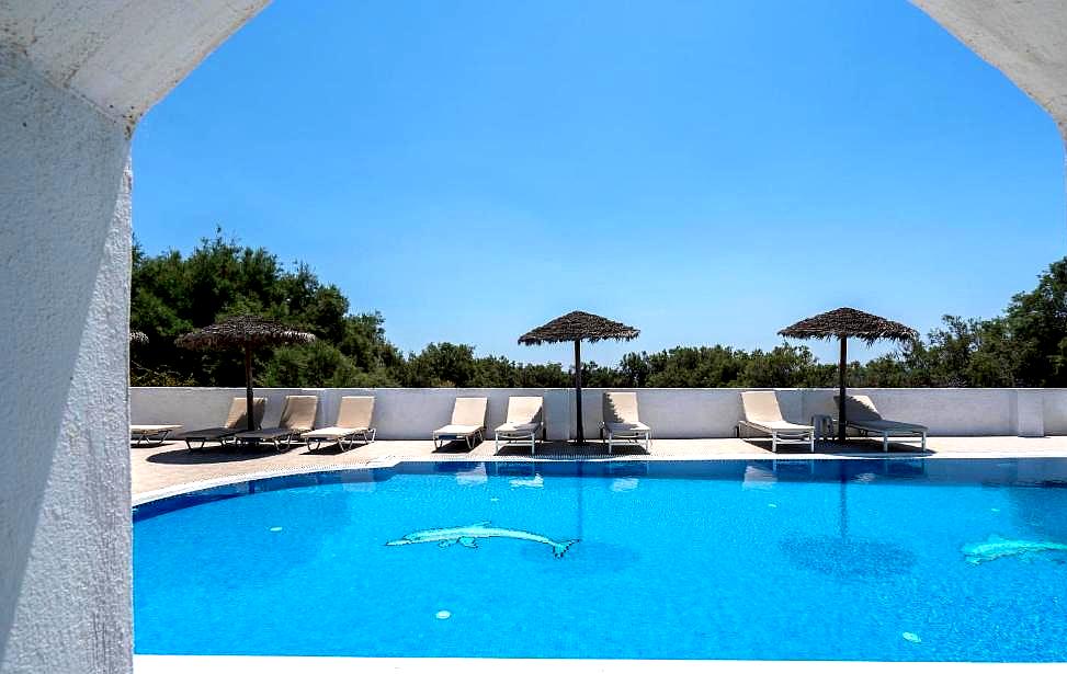 pool with sun loungers and umbrellas