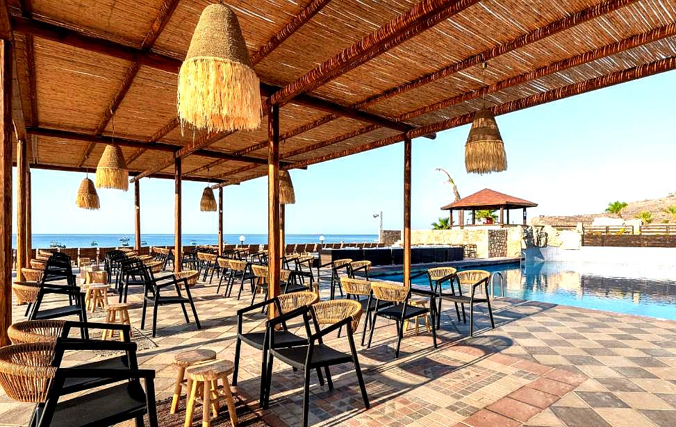 poolside dining with sea view