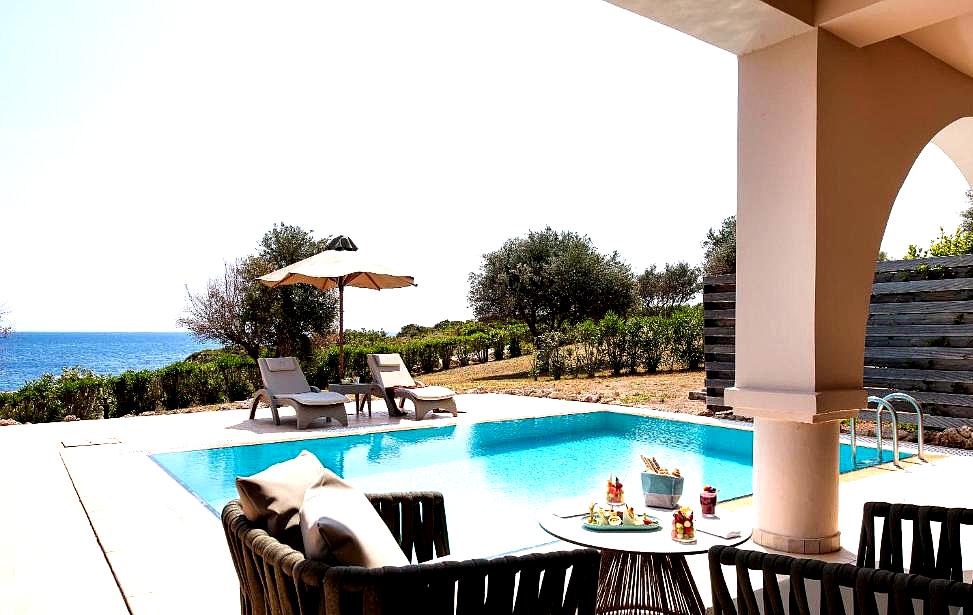 private terrace with swimming pool and sea view