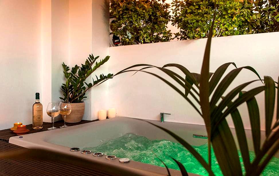 relaxing jacuzzi area with ambient lighting