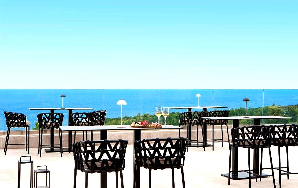 rooftop dining area with sea view