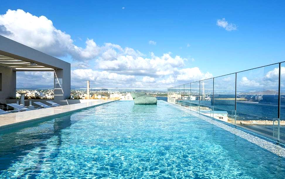 rooftop infinity pool with panorama of sea and sky