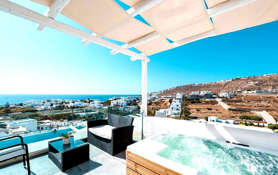 rooftop terrace with sea view and hot tub