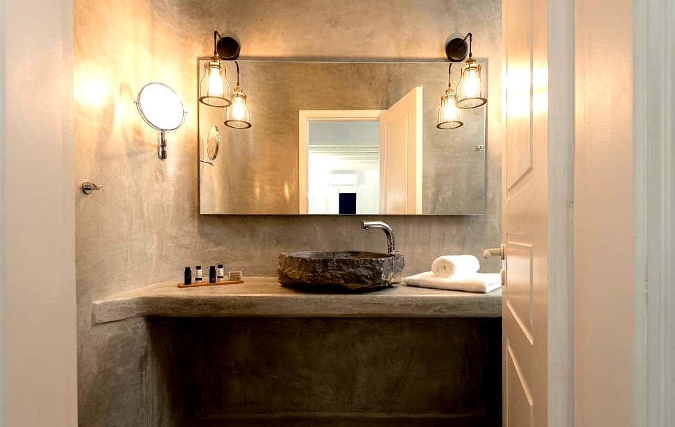 rustic stone bathroom with modern amenities