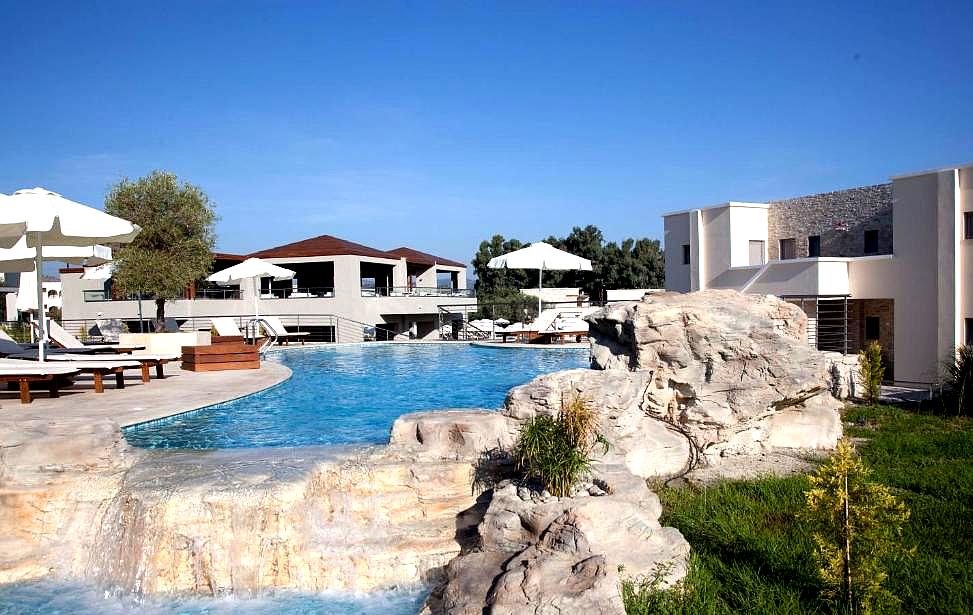 serene pool area with rock features