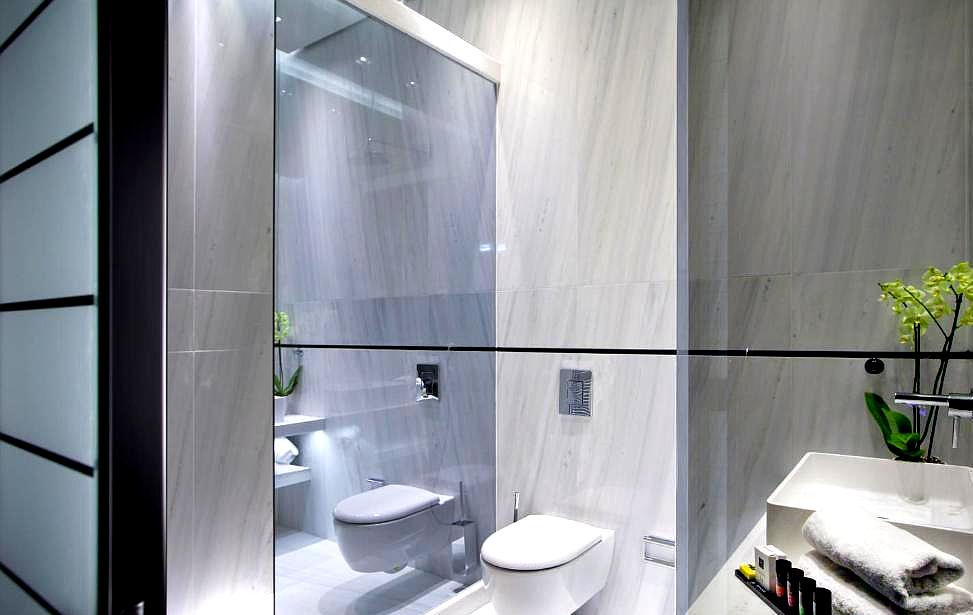 sleek modern bathroom with glass shower