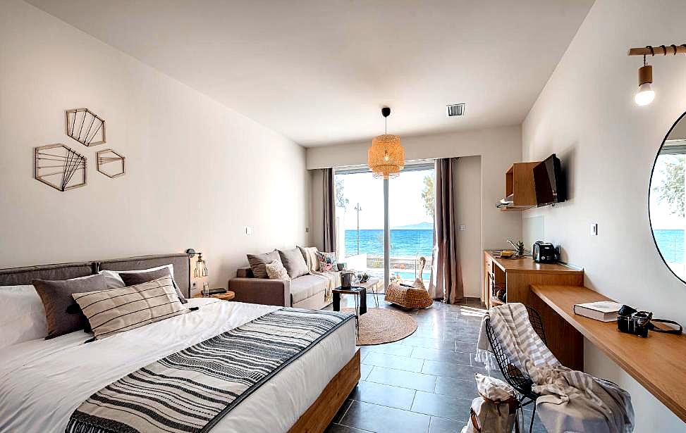 spacious sea view room with modern decor