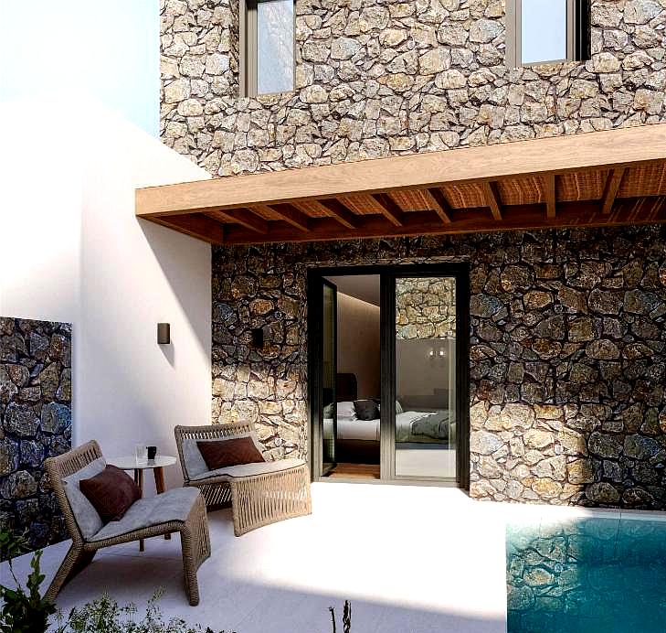 stone facade villa with private patio and pool