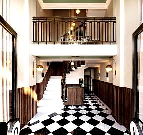 stylish hotel entrance with unique flooring