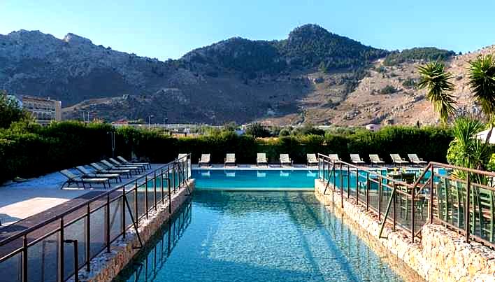 swimming pool with mountain view