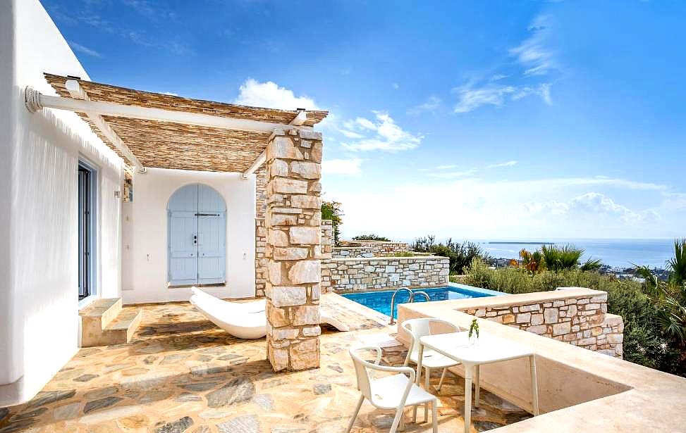 terrace with pool and sea view