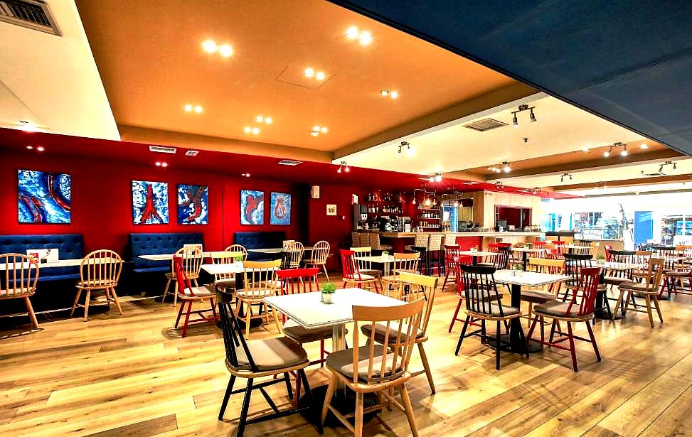 vibrant dining room with colorful decor